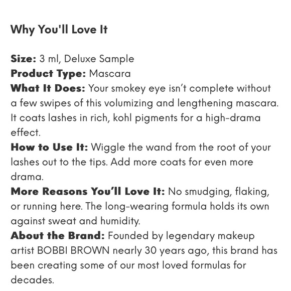 🆕BOBBI BROWN: Smokey Eye Mascara in Black- Deluxe Sample - Picture 2 of 4